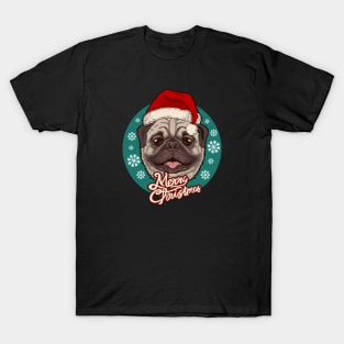 Cute Christmas Pug with Santa Hat T-Shirt